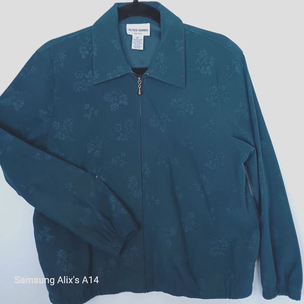 Alfred Dunner Zip Up Corduroy Jacket Women Elastic waist with printed pock Sz 8P
